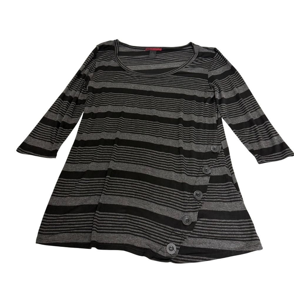 BKE Red Womens Small Black Gray Striped 3/4 Sleeve Button Accent Tunic Top USA